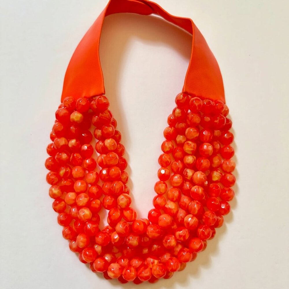NEW Stunning Faceted Beaded 7-Strand Bib Statement Necklace in Orange Punch - Picture 5 of 9